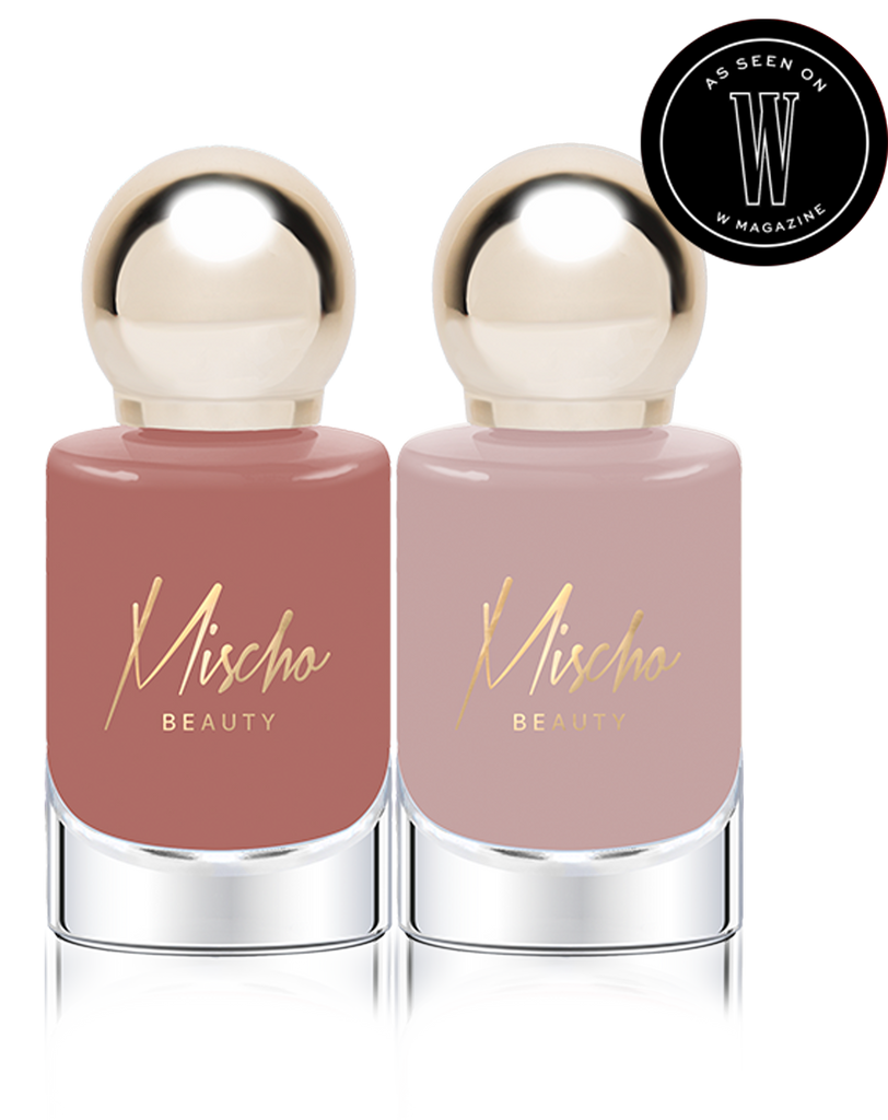 Mischo Beauty Nail Lacquer Set in Manicured and Angel - rosy two-piece set includes a rusty rose and a mauve rose nail color. - As Seen in W Magazine